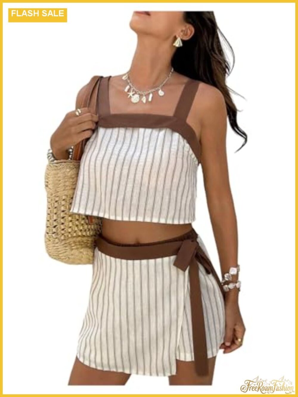 Women's 2 Piece Shorts Set Boho Striped Crop Top Linen Stretch Summer Vacation